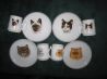 4 пары-кружки и тарелки с кошками